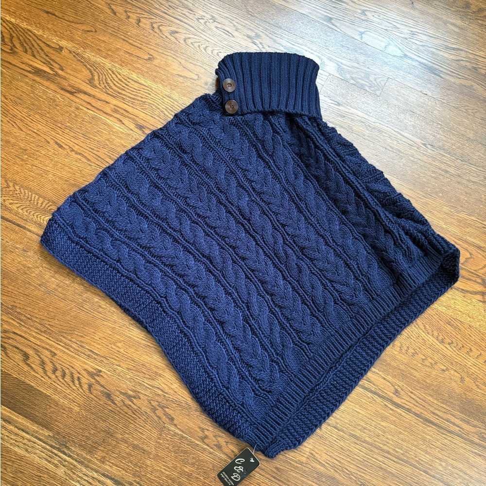 Navy Cable Knit Poncho